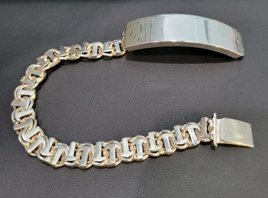925 sterling silver Chino Bar Link Bracelet Long Plate Lock 8.5″ 10mm Plata
