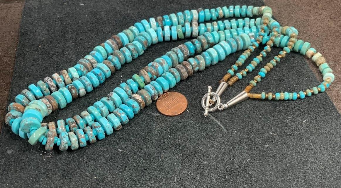 Gorgeous Tibetan multi-strands turquoise heishi necklace/23″(b194g-w4)