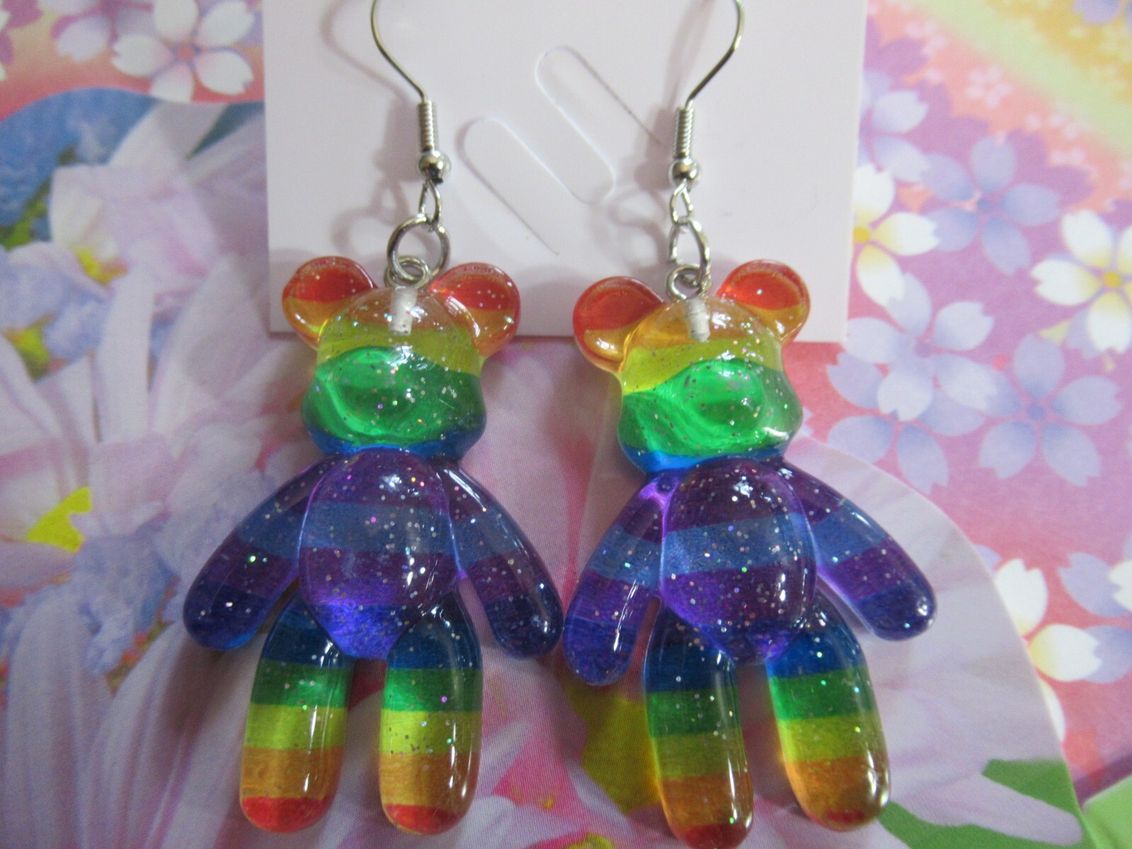 MULTICOLOR & PINK TONE GUMMY BEAR GLITTER DROP DANGLE EARRINGS- YOU CHOOSE