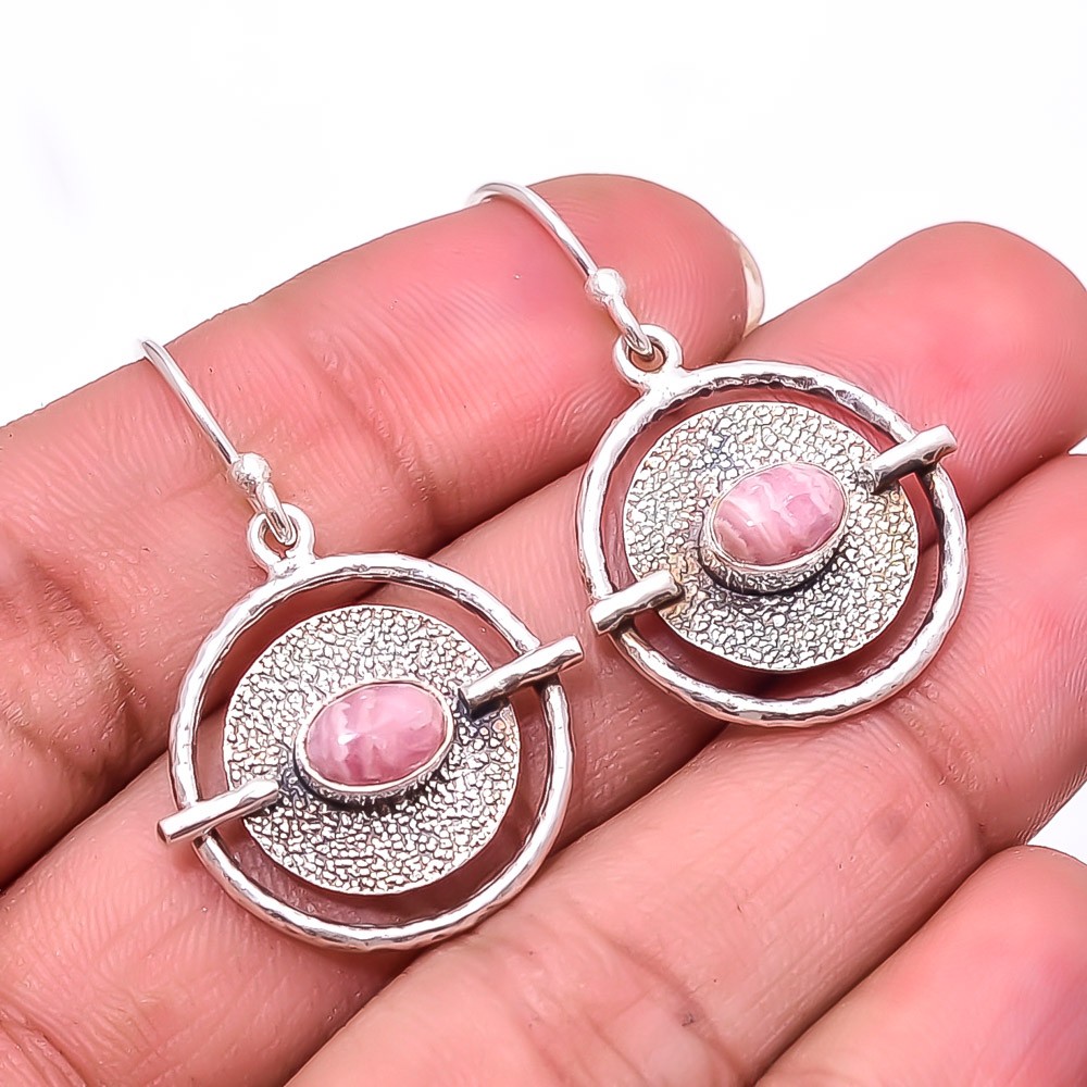 Rhodochrosite – Argentina Designer 925 Sterling Silver Handmade Earring 1.56″ E3
