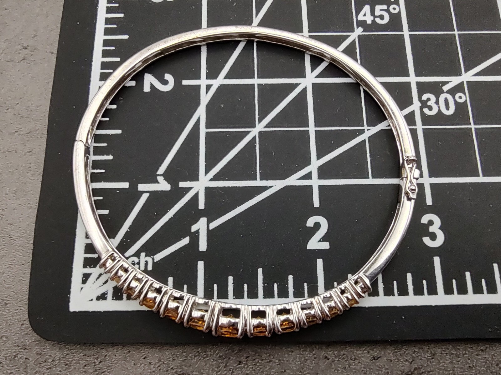 Estate KN Sterling Silver 4.86cttw Natural Citrine Hinged Bangle Bracelet 8.25″