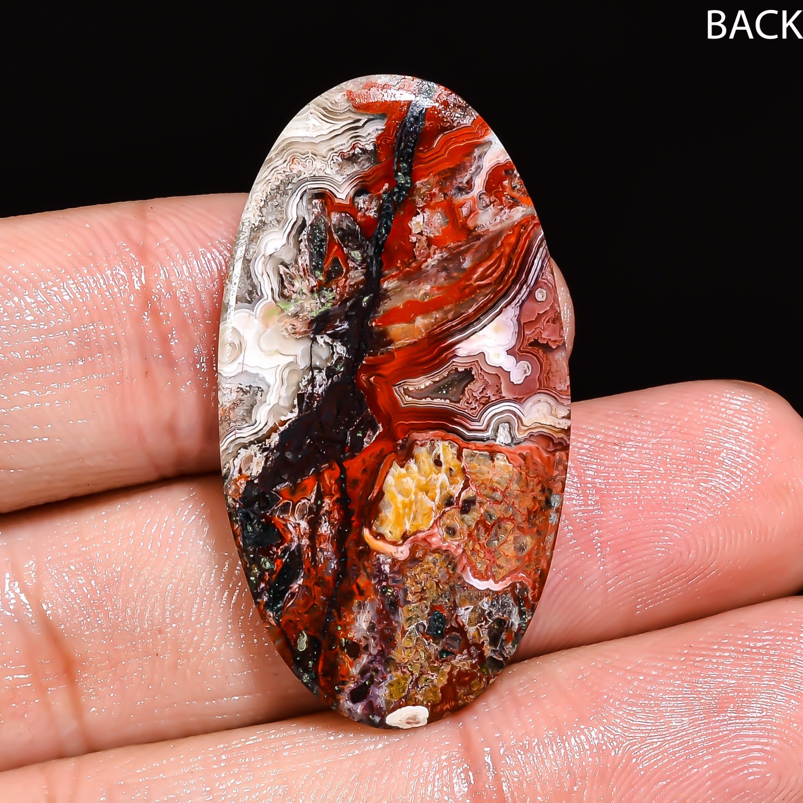 Natural Crazy Lace Agate Oval Shape Cabochon Loose Gemstone 36X19X4 MM 26.5 Cts.