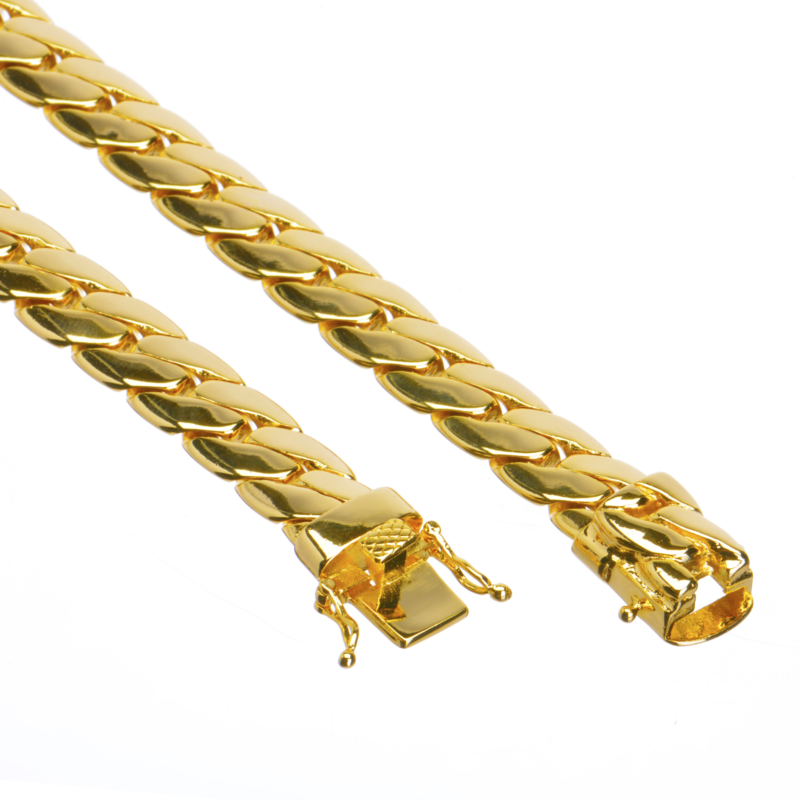 Men’s Cuban Link Chain Necklace Box Clasp Safety Lock 14K Gold Plated 6 mm / 26″