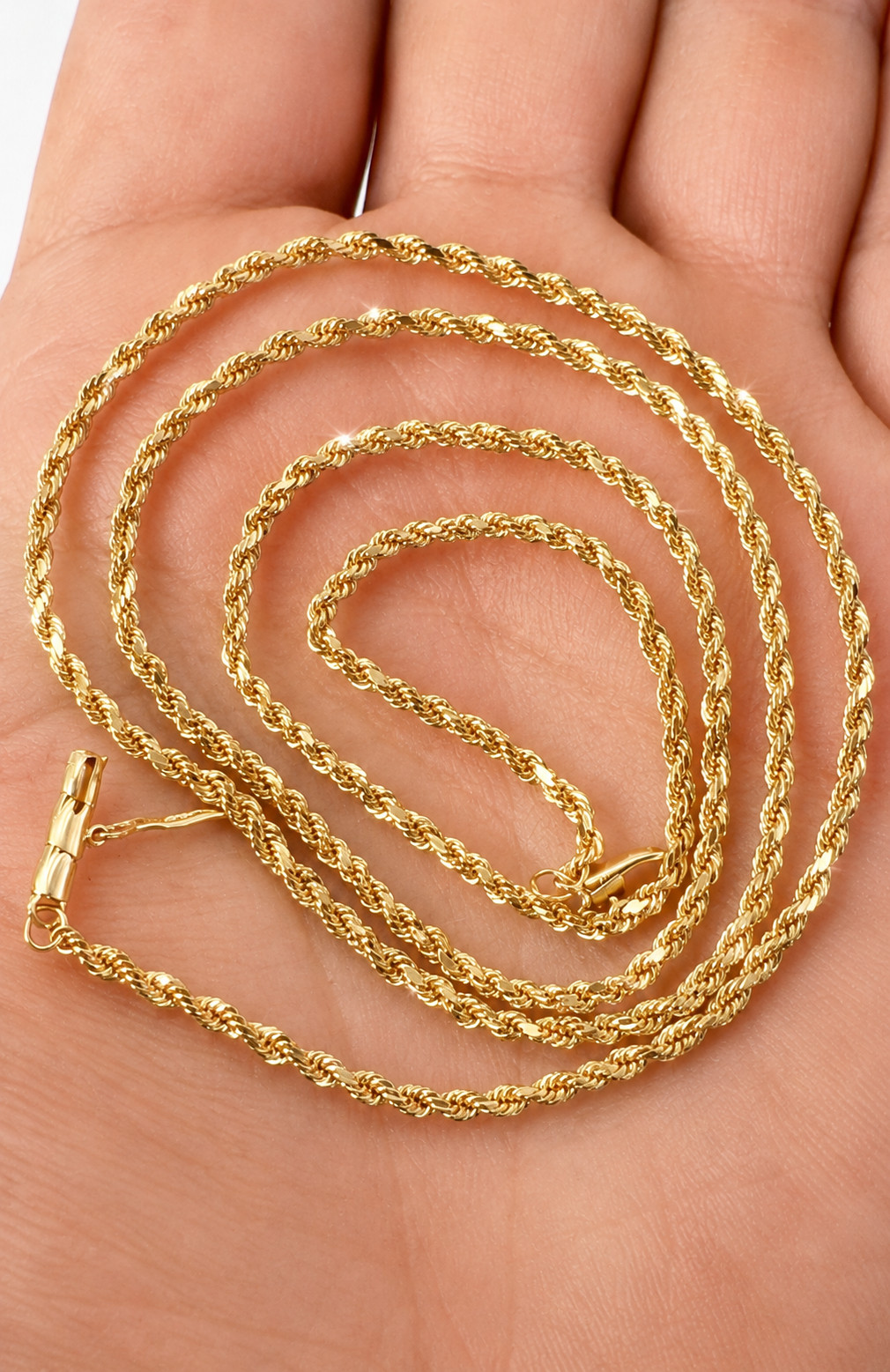 14K SOLID YELLOW GOLD 1.5mm DIAMOND CUT ROPE CHAIN NECKLACE 24 INCH LONG