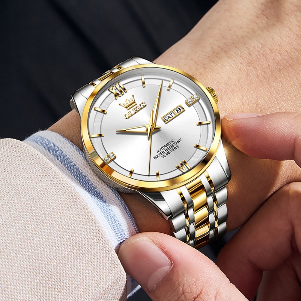 OLEVS 7061 Fashion Luxury Stainless Steel Strap Automatic Mechanical Wristwatch`