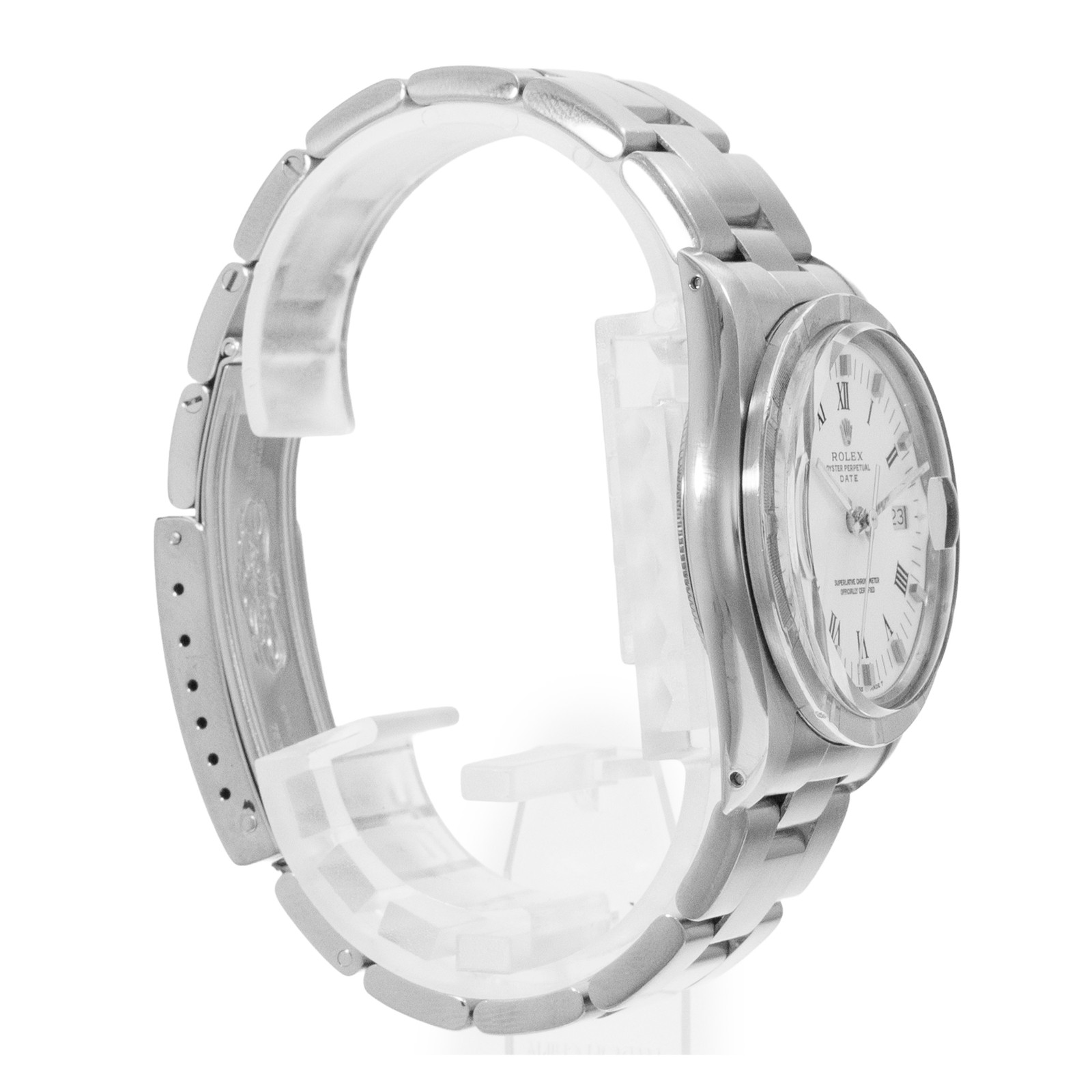 Rolex Oyster Perpetual Date 34 15010 White Roman Steel Oyster Mens Watch 1989