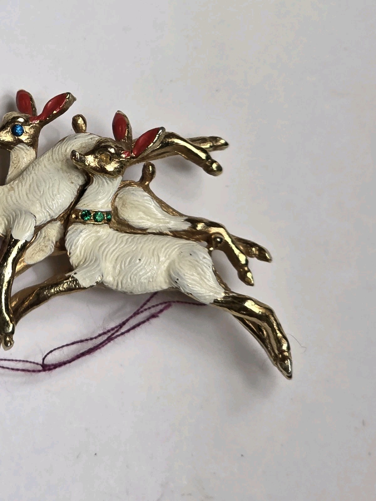 Vintage Christmas Leaping Reindeer Pin Brooch Rhinestones