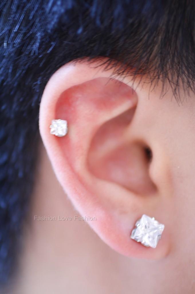 1 PAIR CZ CLEAR SQUARE OR ROUND MAGNETIC Clip-On EARRINGS STUDS FOR WOMEN & MEN