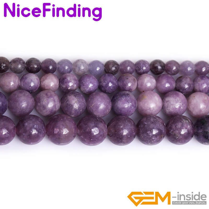 Natural Purple Tourmaline Lepidolite Gemstone Round Beads For Jewelry Making 15″