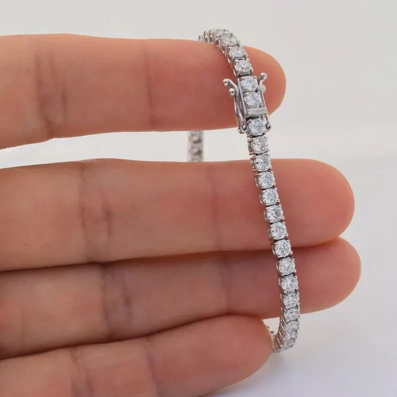 14K White Gold Tennis Bracelet Round Cut Natural Diamond Valentine’s Day Gift