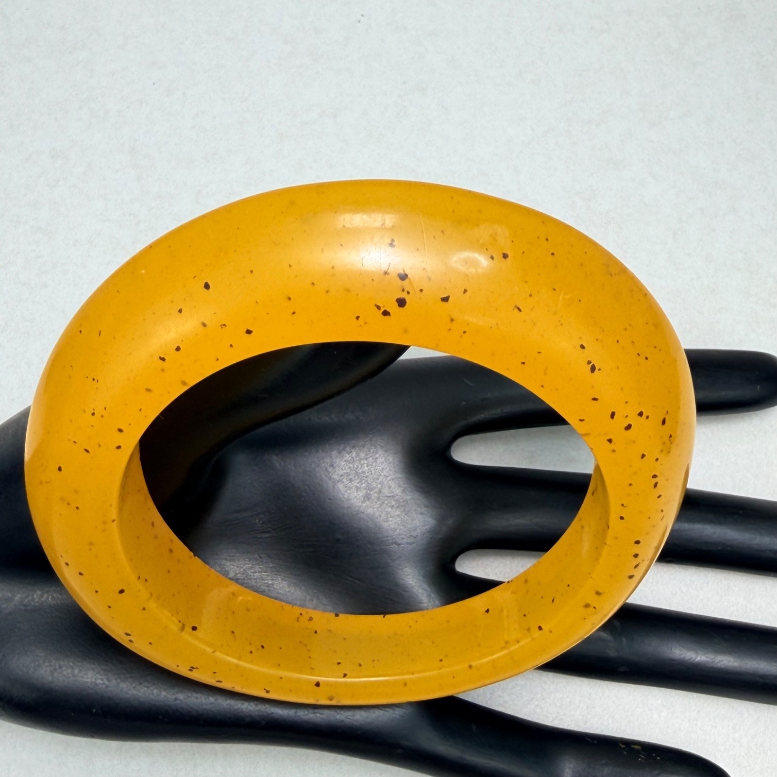 Vintage Asymmetrical Style Mustard Lucite Bangle Bracelet 8.25 In