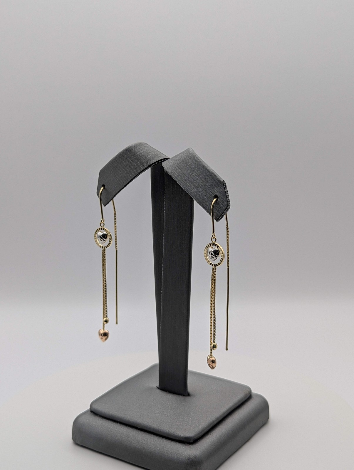 14K Tri Color Heart Dangly Earrings