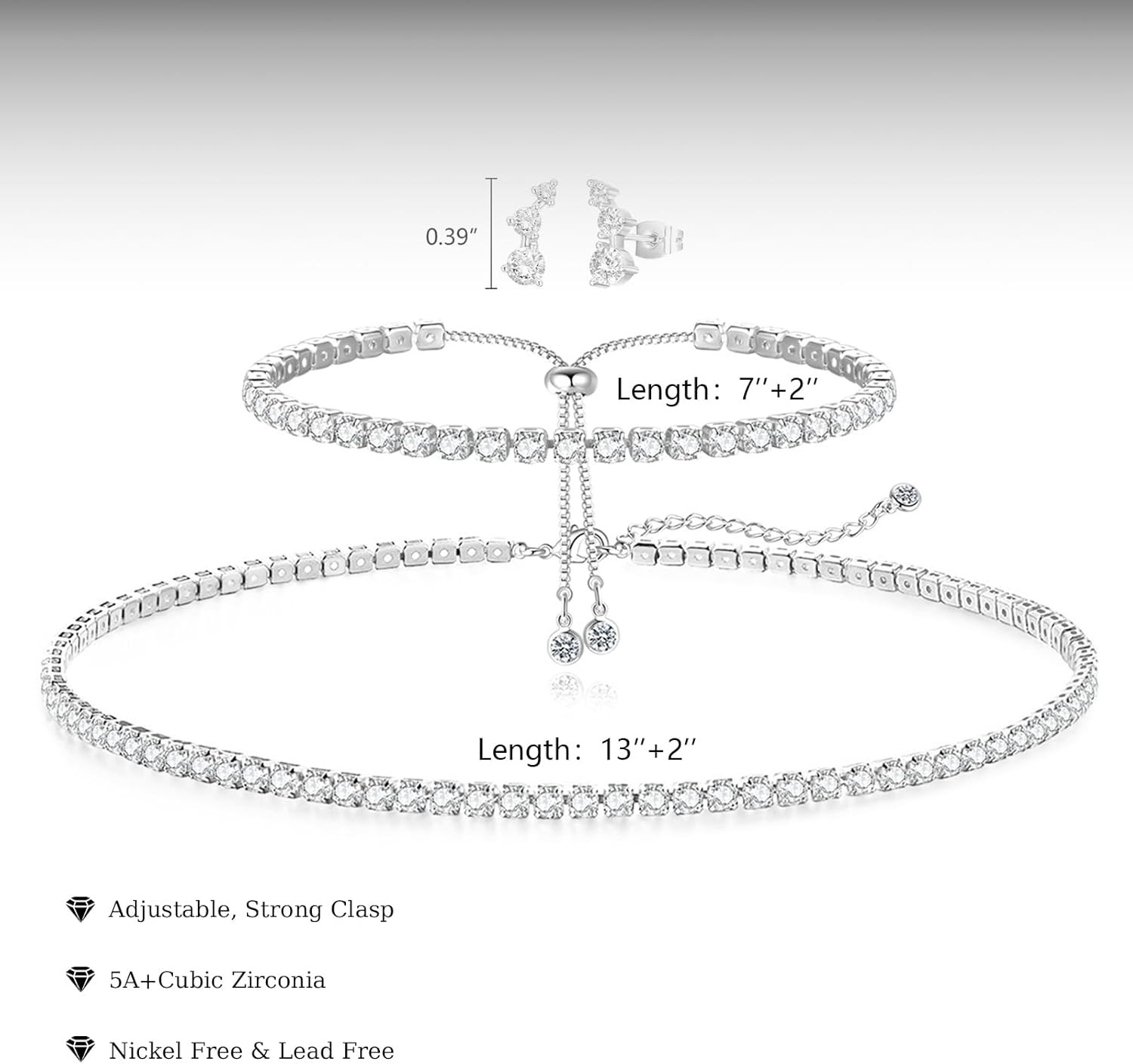 Collar tenis pulsera pendientes mujer plata delicada boda joyeria accesorios