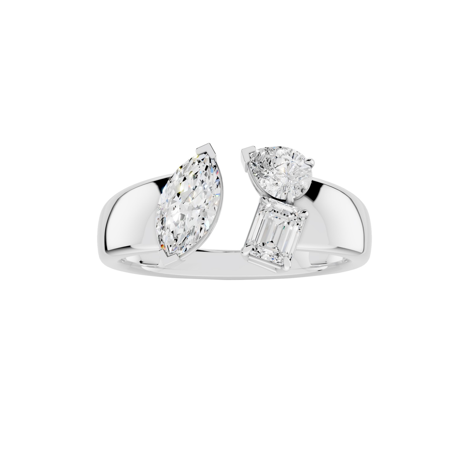 0.98 Ct Moissanite Wedding Band Open Ring Women 14K White Gold Plated 925 Silver