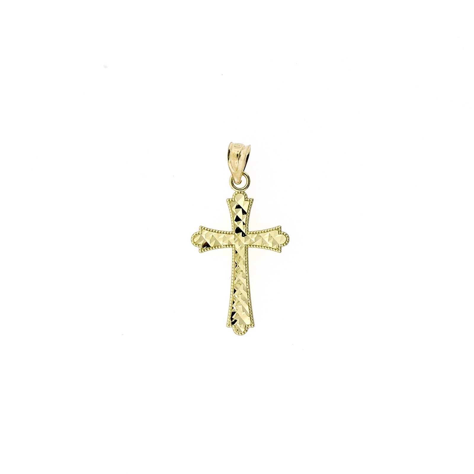 Mens Real 10K Yellow Gold Small Diamond Cut Cross Charm Pendant, 10KT Gold