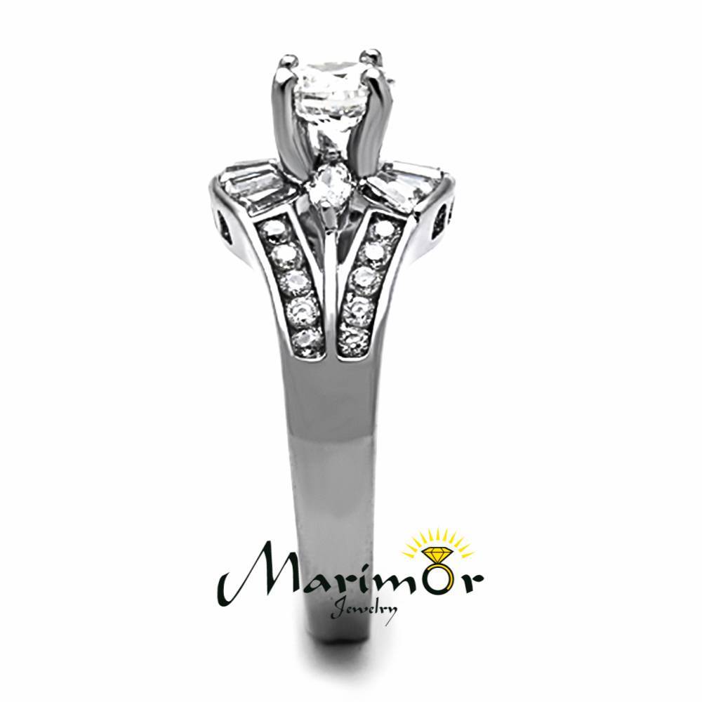 Womens AAA Cubic Zirconia Silver Stainless Steel Engagement Wedding Ring Sz 5-10