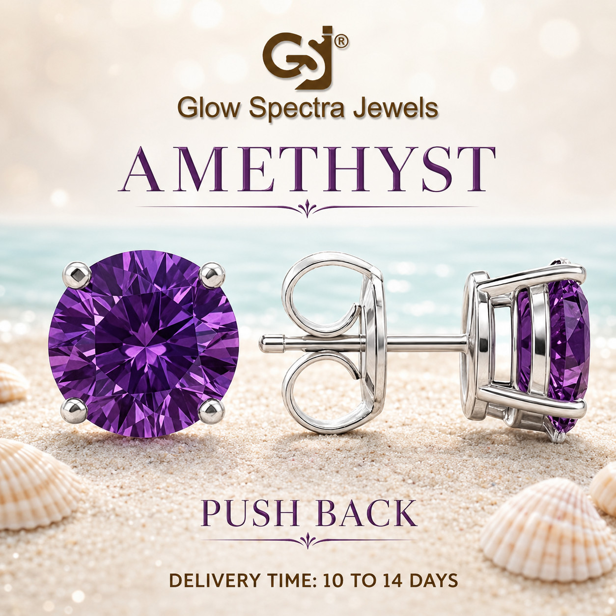 2.00CT Solitaire Purple Amethyst Stud Erring 925 Silver 14k White Gold Plated