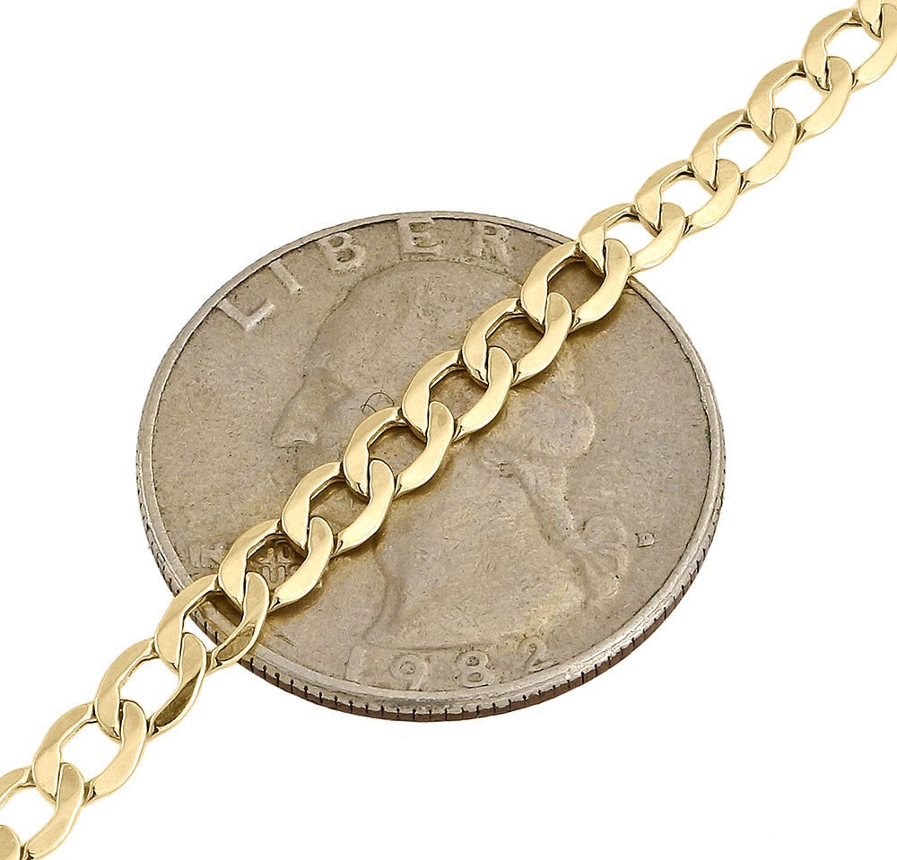 Mens or Ladies 10k Yellow Gold Flat Cuban Curb 4.60mm Link Bracelet 7-10 Inches