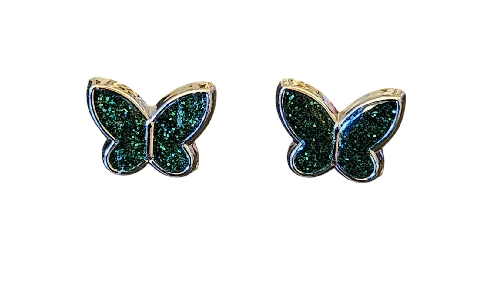 Silvertone Zinc Alloy Silver Plated Green Butterfly Post Stud Earrings – New