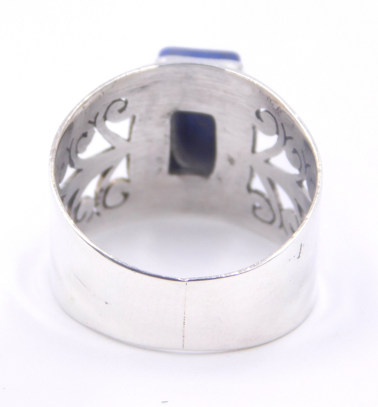4.40 Gm 925 Sterling Silver Natural Lapis lazuli Cab Gemstone Jali Ring Size 7″