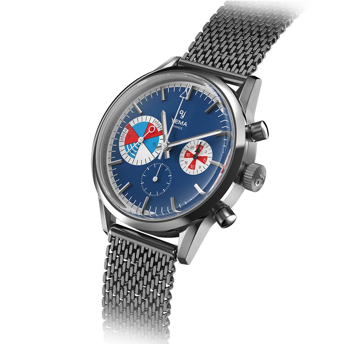 YEMA Yachtingraf Chronograph Hybrid Steel Mechanical Blue Quartz Men’s Watch