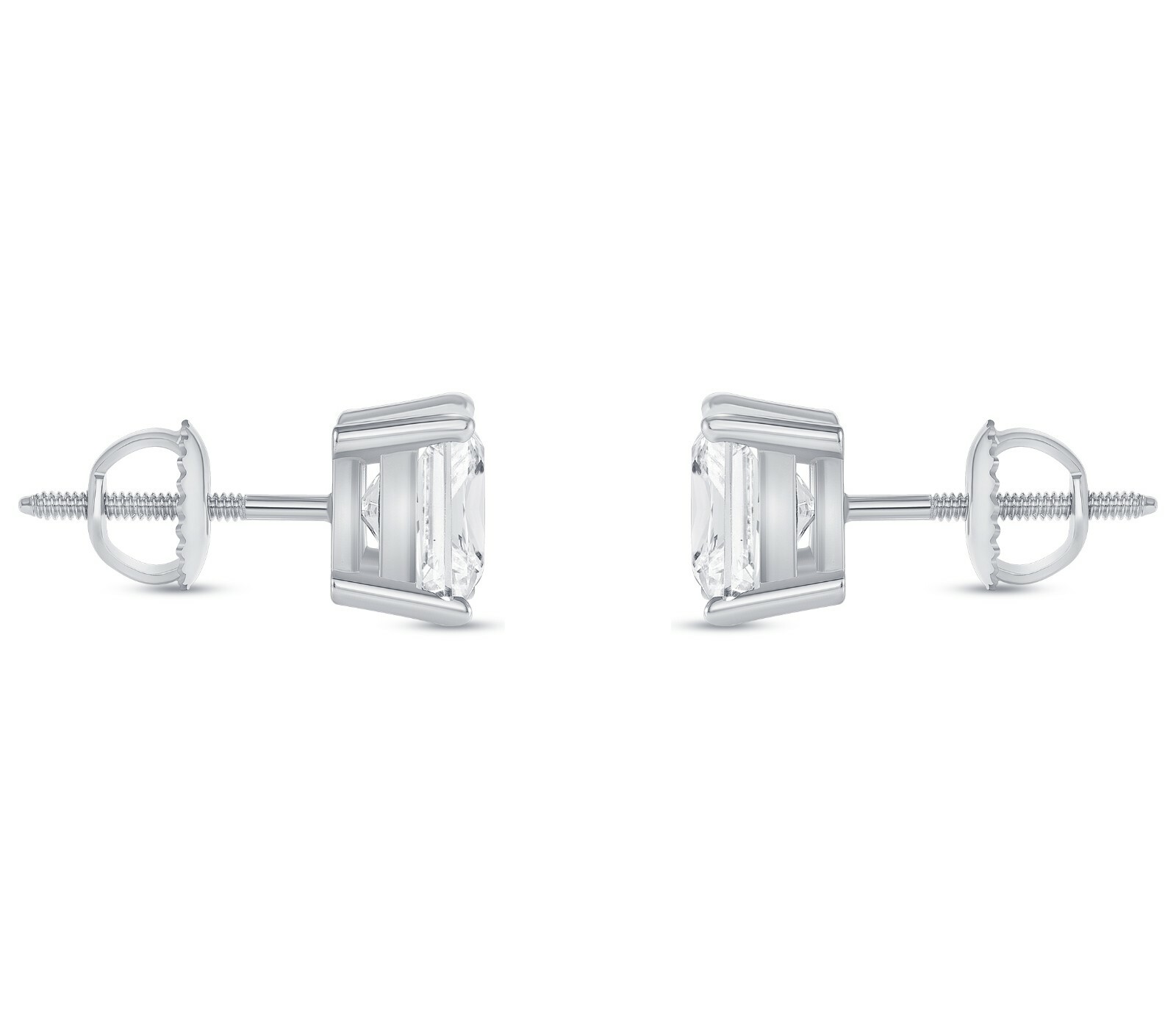 4 Ct Princess Cut Real 14K White Gold Created Diamond Earrings Studs Screw Back