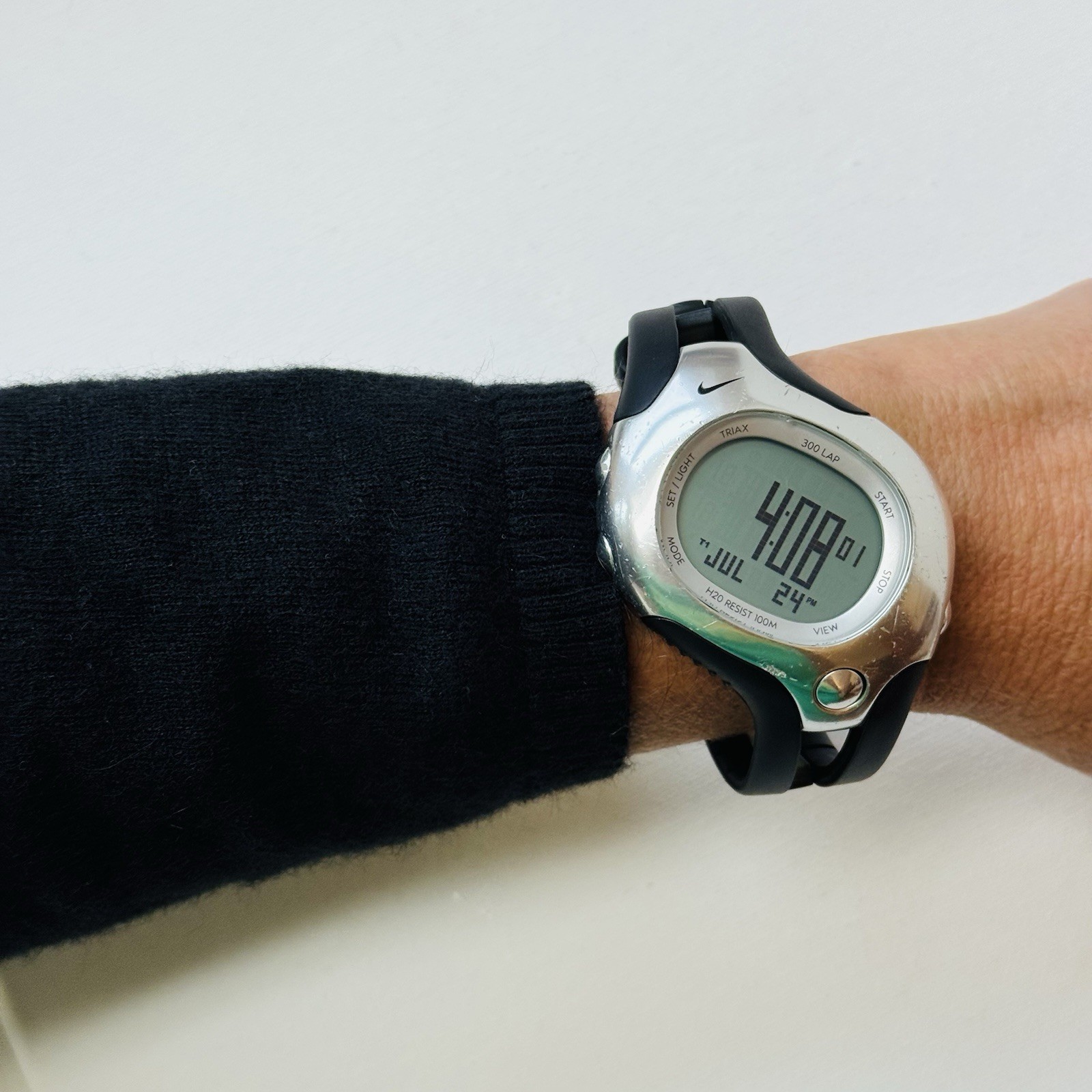 Vintage Nike Triax Speed 300 Lap Men’s Digital Watch Silver Black WR0101
