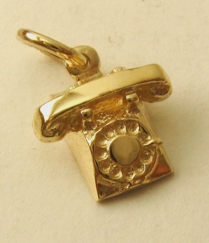 GENUINE SOLID 9K 9ct YELLOW GOLD VINTAGE TELEPHONE PHONE CHARM PENDANT