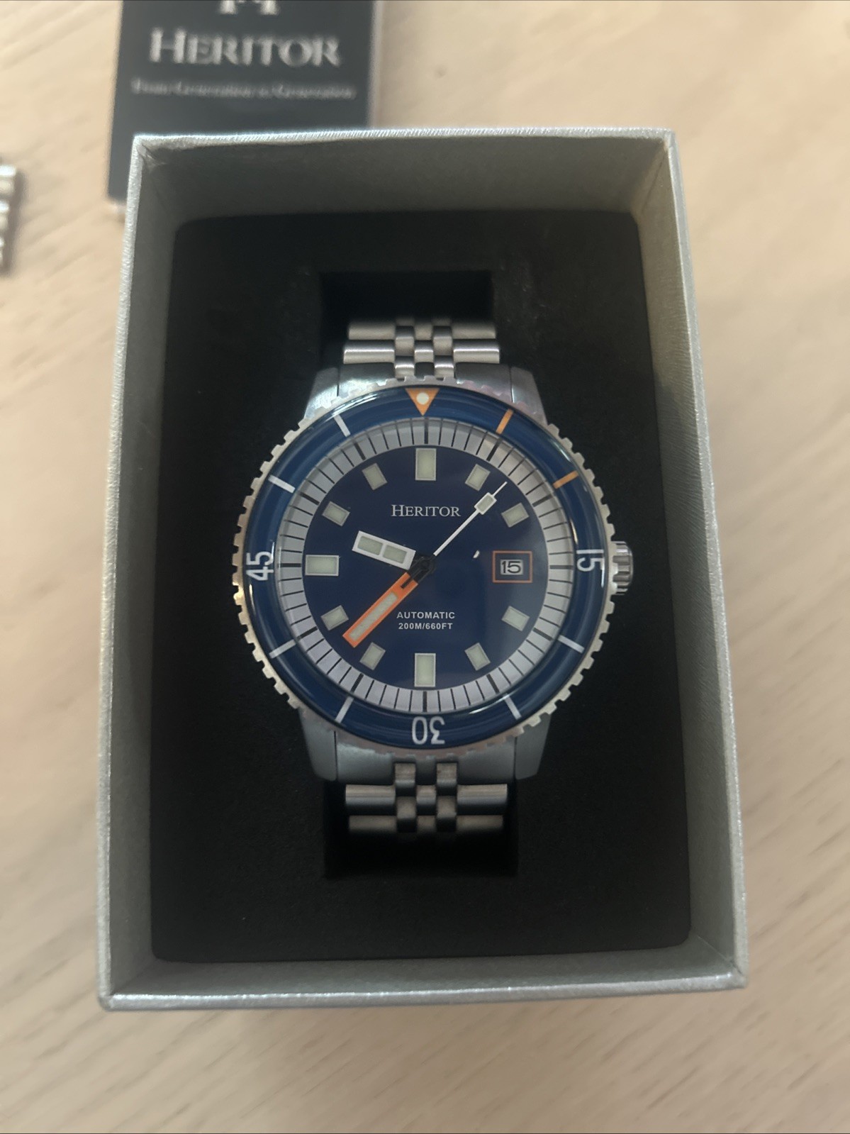 HERITOR Men’s Automatic Diver Watch Navy Blue Dial, HR9103