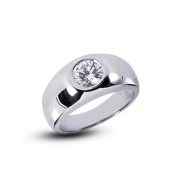 Solitaire Mens Ring Platinum Classic Round 1.39 Carat Lab-Grown Diamond H VS2