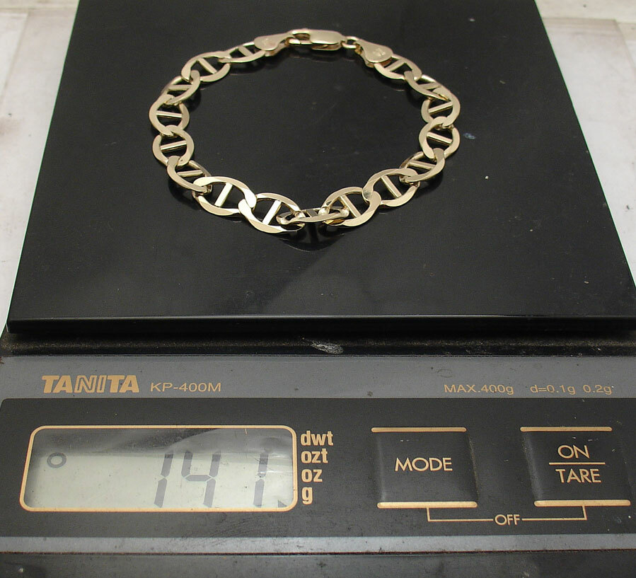 9.2mm Mens Flat Mariner Anchor Link Chain Bracelet Real Solid 10K Yellow Gold