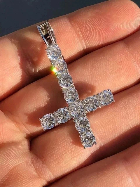 1Ct Round Moissanite Cross Upside Down Only Pendant 14K White Gold Plated Silver
