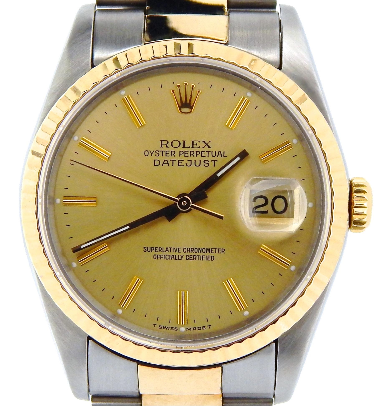 Mens Rolex 2Tone Yellow Gold Stainless Steel Datejust Watch Champagne Dial 16233