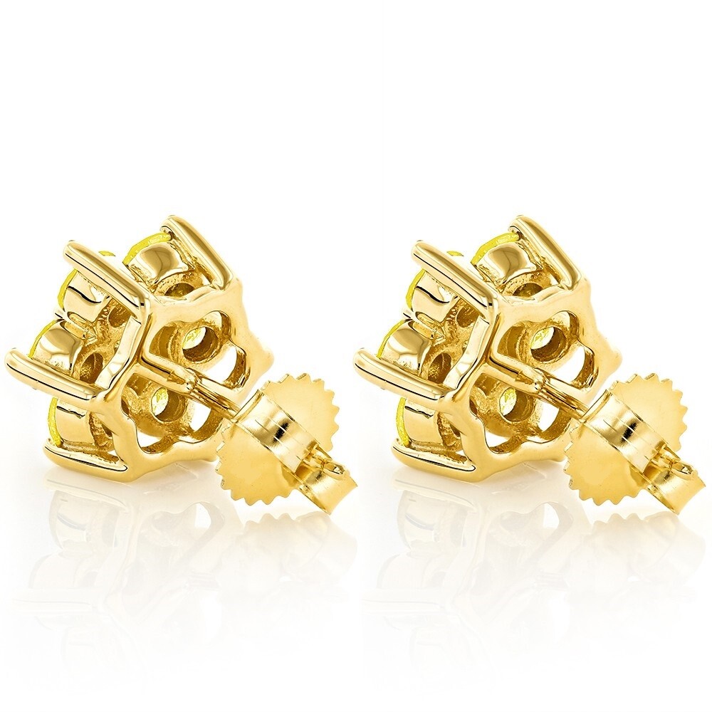 2Ct Lab-Created Yellow Sapphire Floral Cluster Stud Earring Yellow Gold Plated