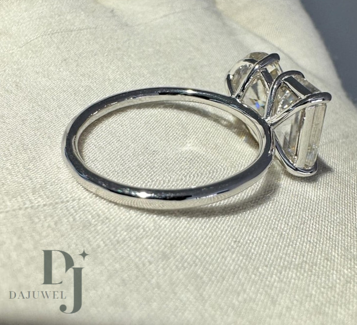 3 CT Pear/Emerald Cut Moissanite Toi Et Moi Engagement Ring Solid 14K White Gold