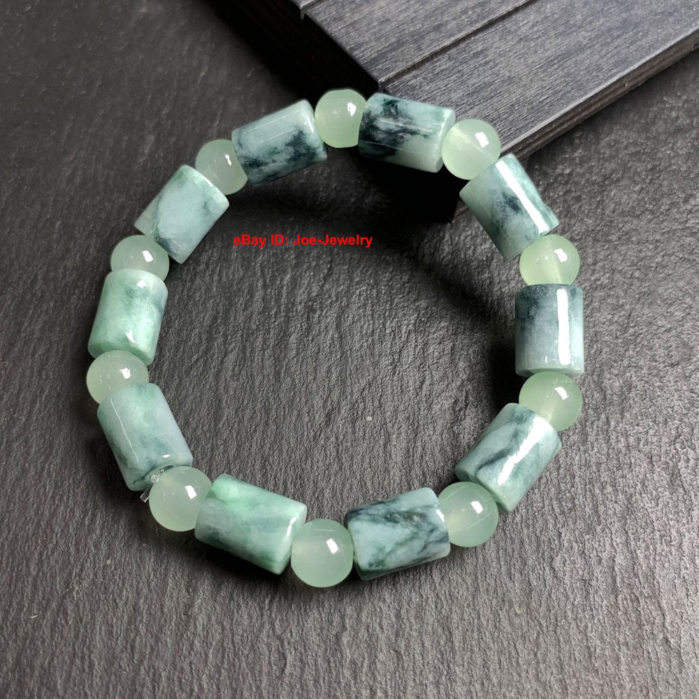 Natural Jadeite Stretch Bracelet Grade A Jade 8.7mm Tube Bead Spacers Bracelet