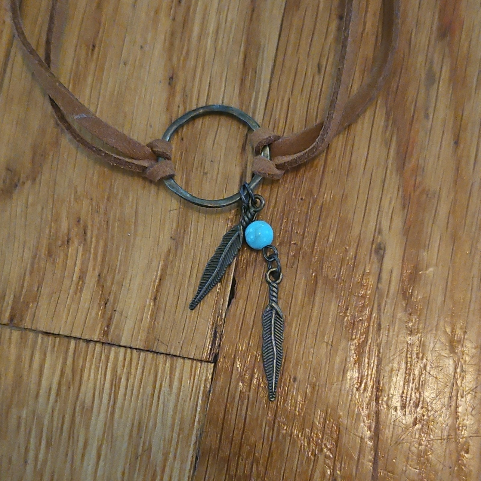 Lot of 2 Bohemian Pendant Necklaces Suede, Silver Bar Charms