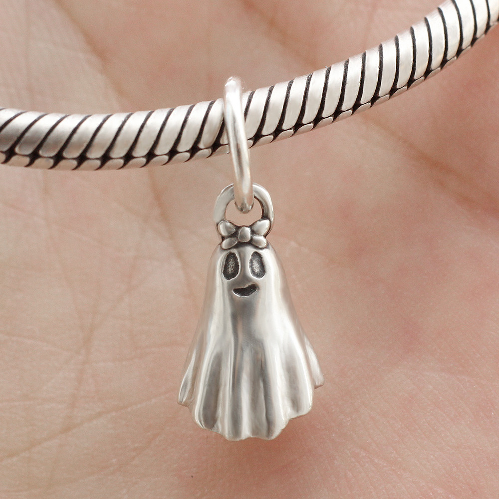 Ghost Spooky Charm Dangle Pendant 3D In Real 925 Sterling Silver Halloween Gift