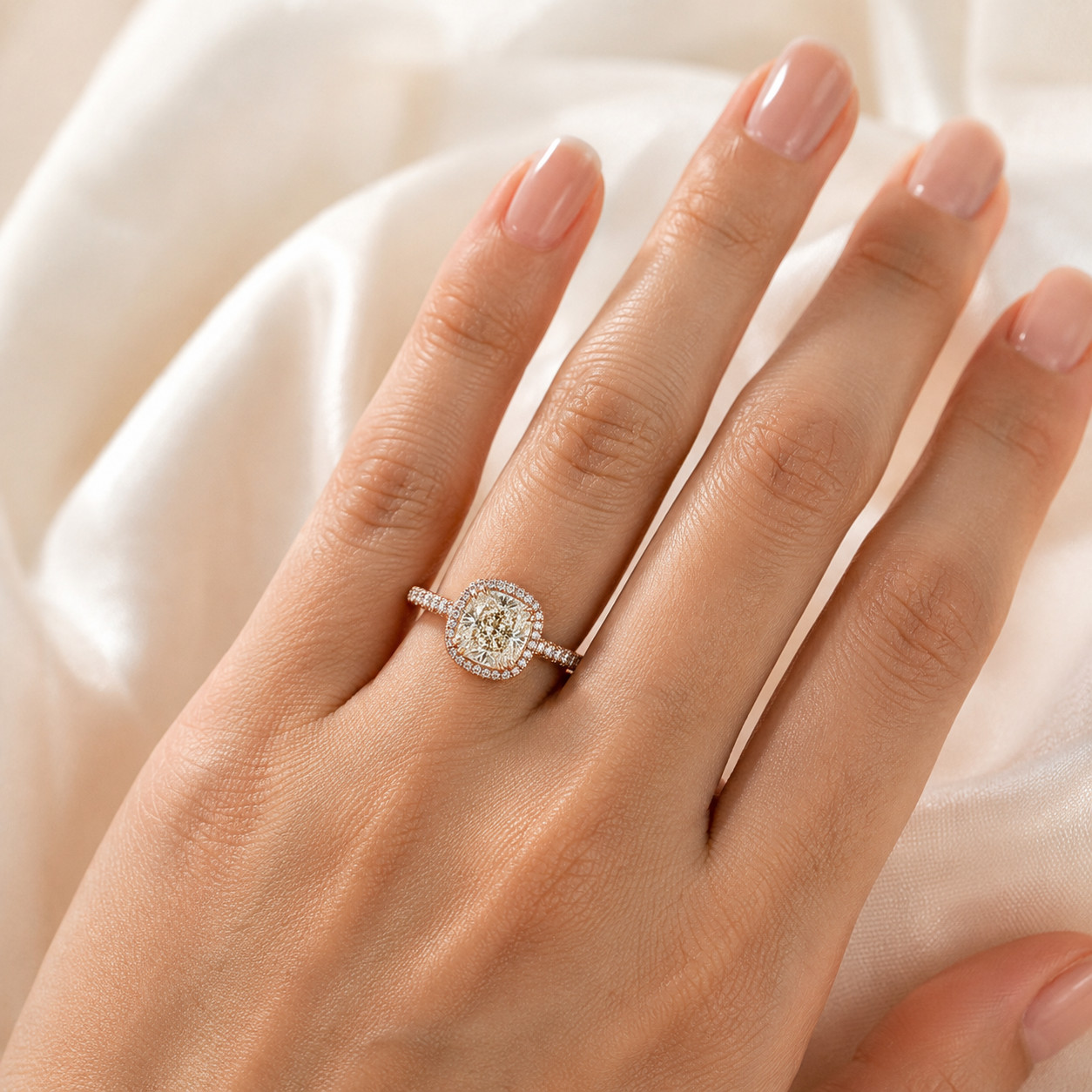 4.90ct Natural Cushion Diamond Halo Ring 18K Rose Gold