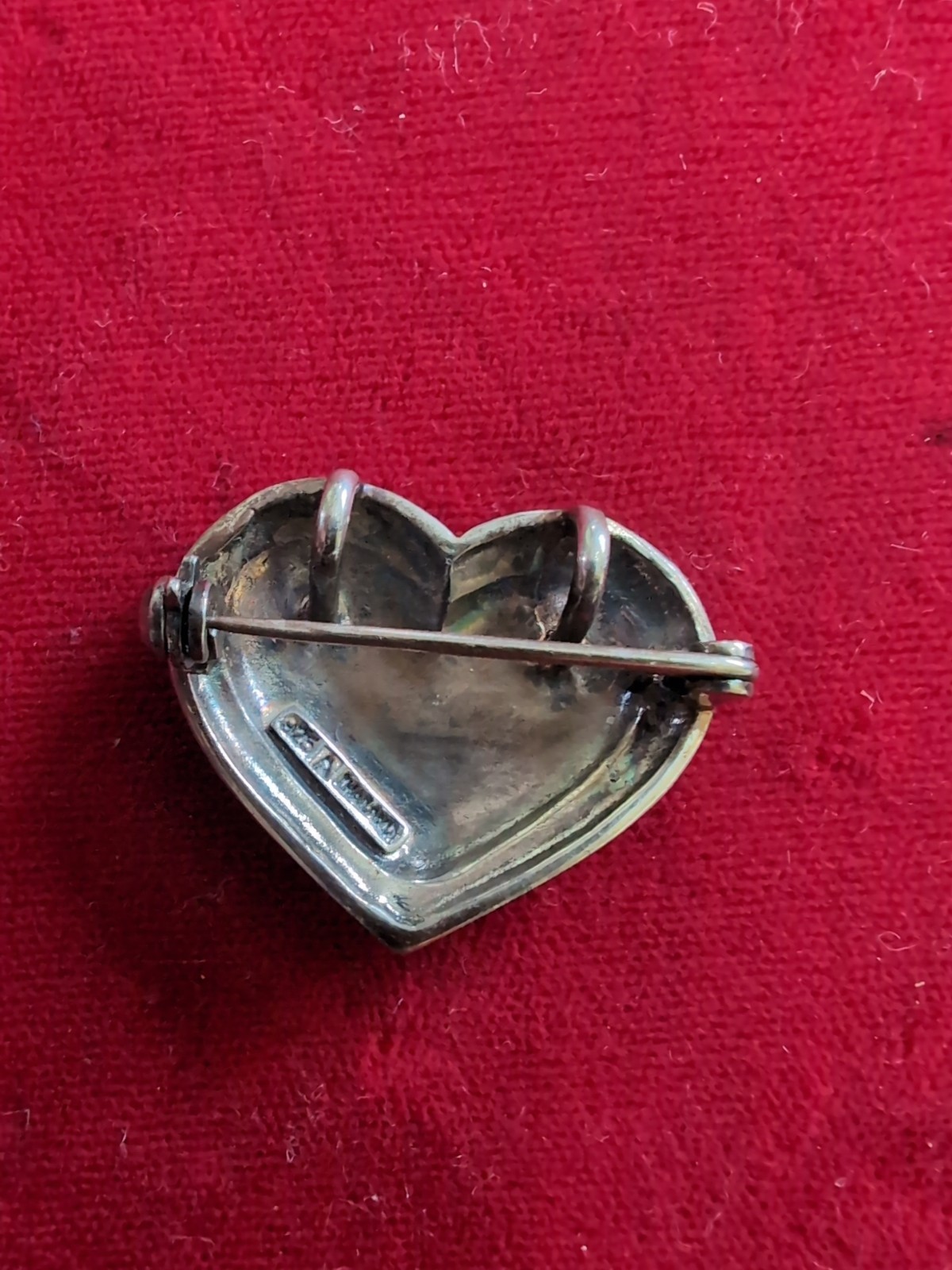 Sterling Silver Marcasite Red Heart Pin Brooch Pendant Vintage Jewelry