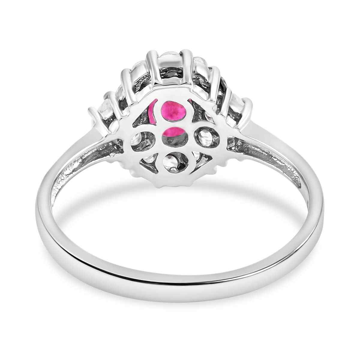 1.20ctw Premium Montepuez Ruby & Zircon Ring Platinum Plated Sterling Size 6
