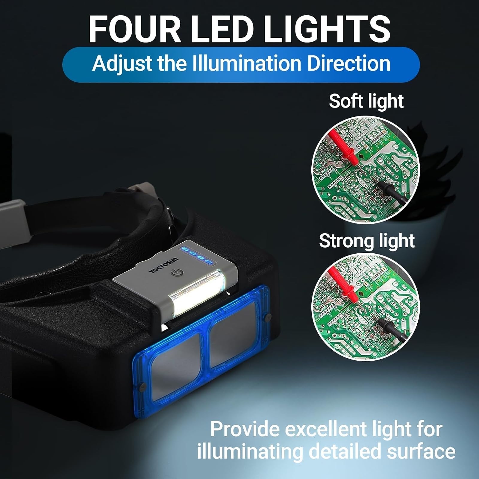 Headband Magnifier with Light Rechargeable LED 4 Lenses Hands Free for Crafts Re