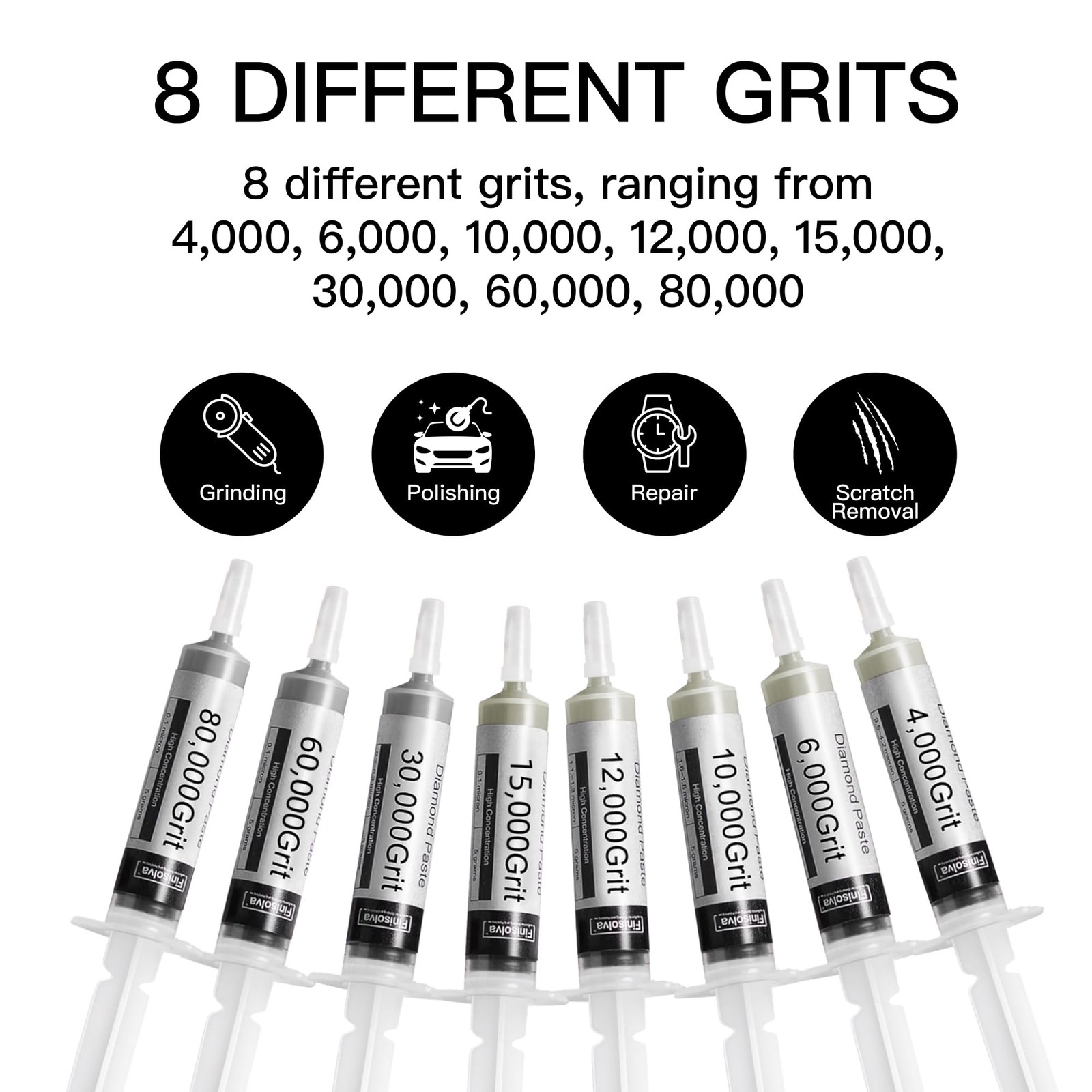 8 Pack Diamond Polishing Paste Kit 80,000 to 4,000 Grit with Different Genuin…