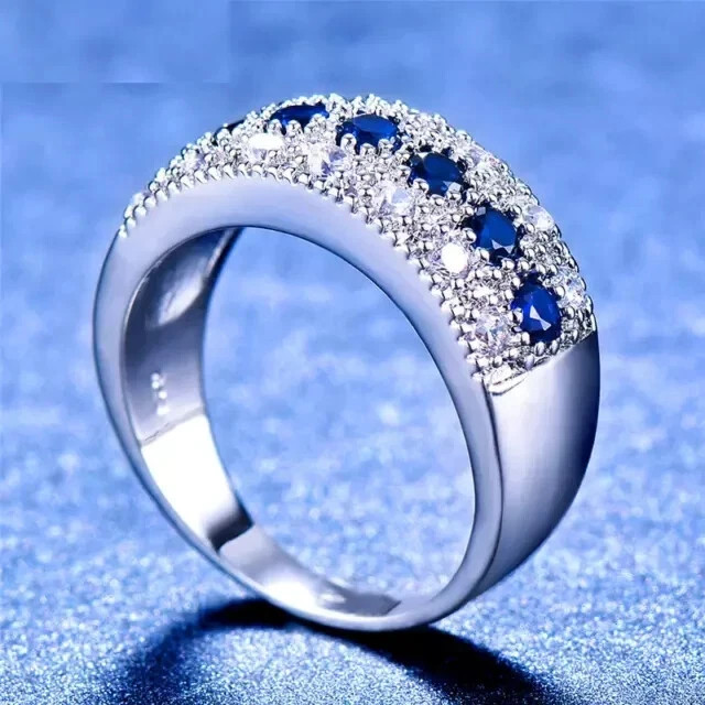 2.00 Ct Round Cut Natural Sapphire Diamond Wedding Ring 14K Solid White Gold 5