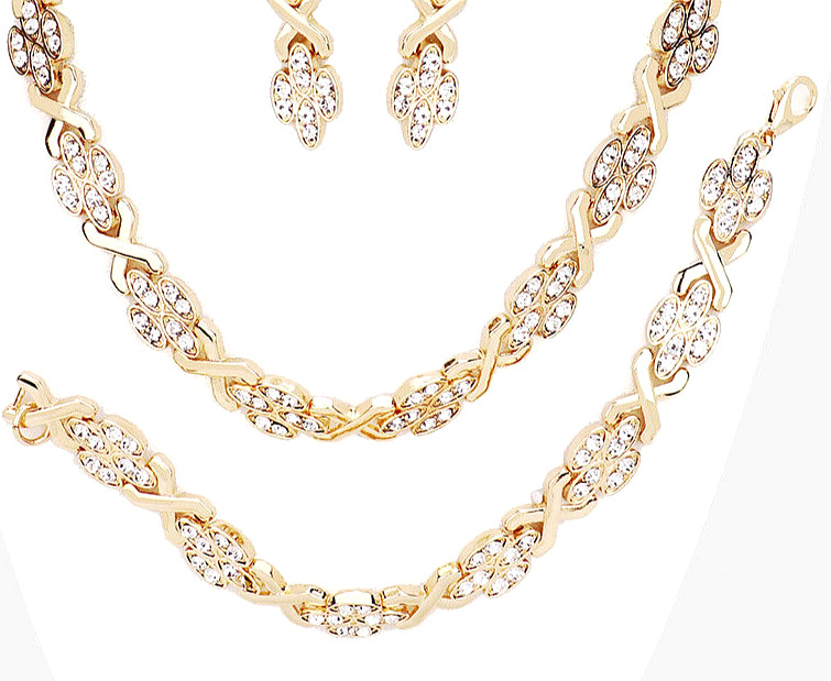 SOLID HIGH QUALITY 3 PC CLEAR GOLD CRYSTAL FORMAL FASHION NECKLACE JEWELRY SET*