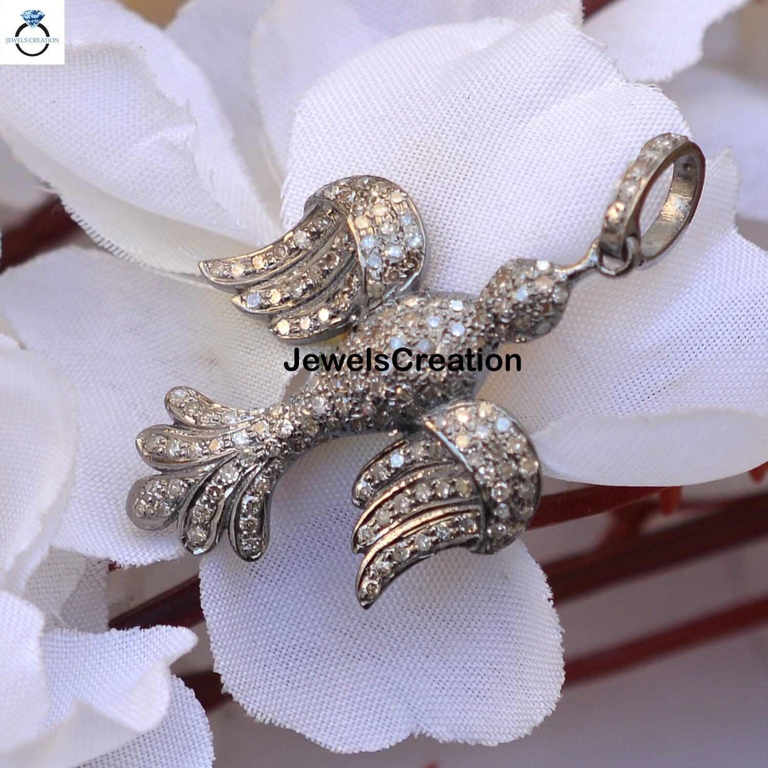 Genuine Pave Diamond Bird Pendant 925 Solid Sterling Silver Diamond Jewelry Gift