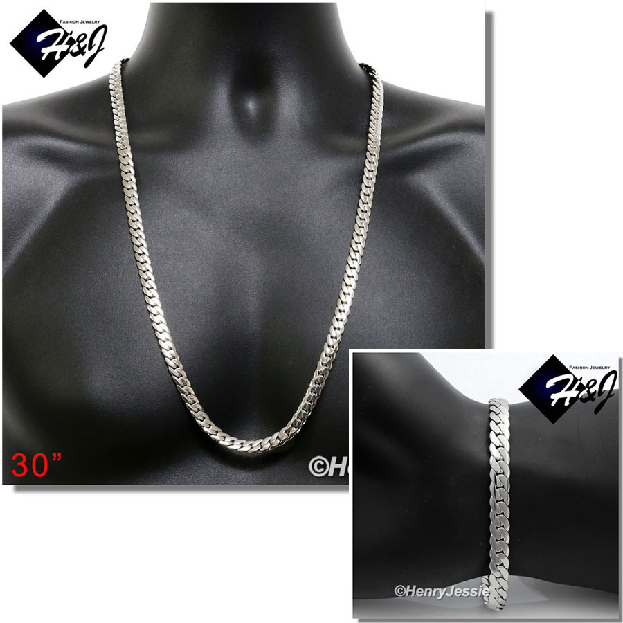 30″MEN Stainless Steel 8mm Silver Miami Cuban Curb Chain Necklace Bracelet*S155