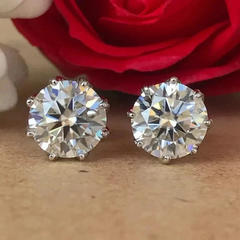 RARE 10.00 Ct Certified Diamond Studs In 925 Silver, Great Shine & Bling