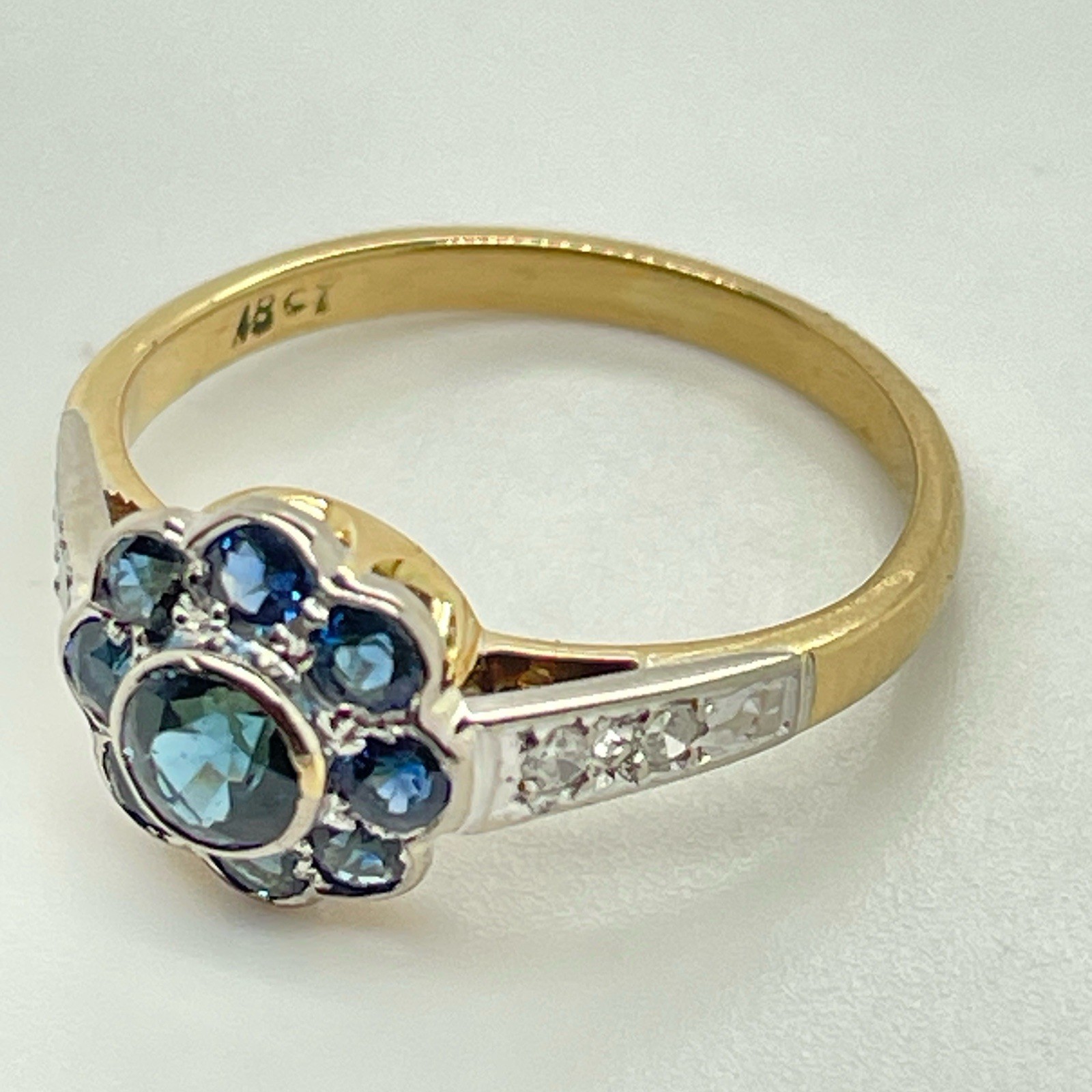 Vintage 18k Yellow & White Gold Sapphire Floral Diamond Ring Size 4 3/4 – 2.4 Gr