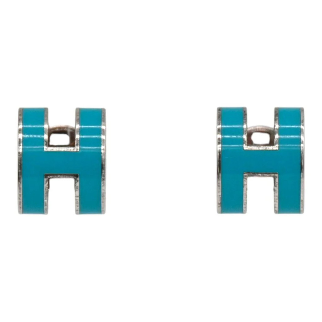 HERMÈS | Mini Pop H Blue Enamel Palladium Plated Stud Earrings